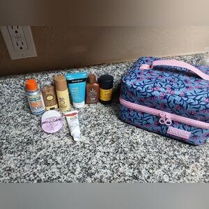 Floral Blue and Pink Travel Cosmetic Case